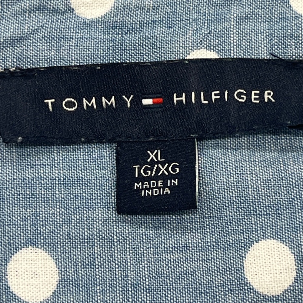 Tommy Hilfiger Button Up Shirt Womens XL Blue Cotton Polka Dot Chambray Roll Tab - Picture 6 of 9